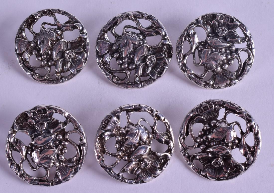 A SET OF SIX ART NOUVEAU SILVER BUTTONS. Birmingham, (1 of 3)