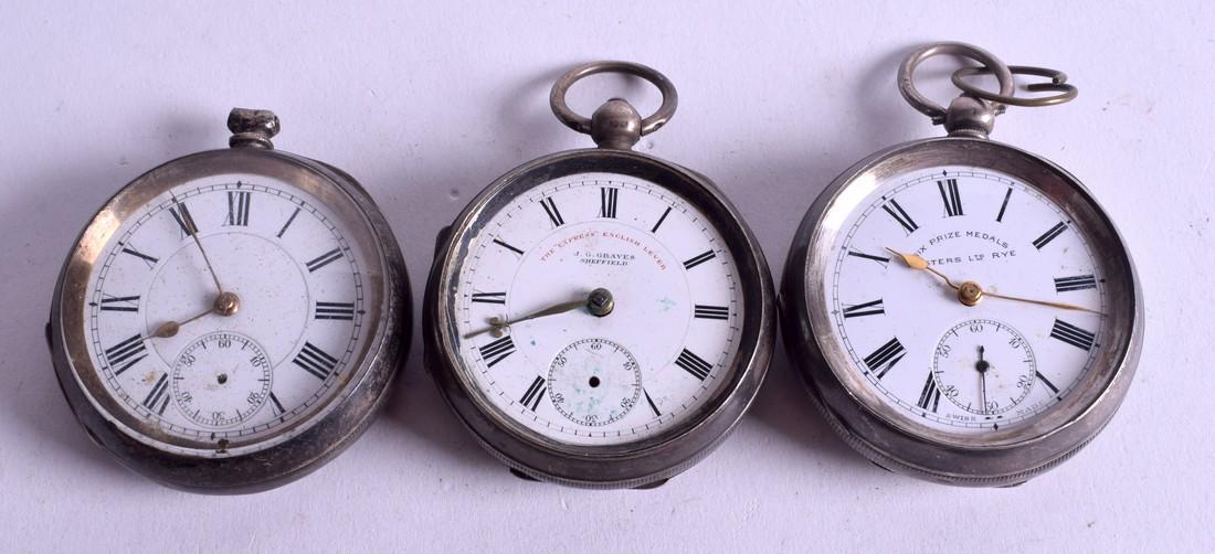 THREE ANTIQUE SILVER POCKET WATCHES. (3) (1 of 3)