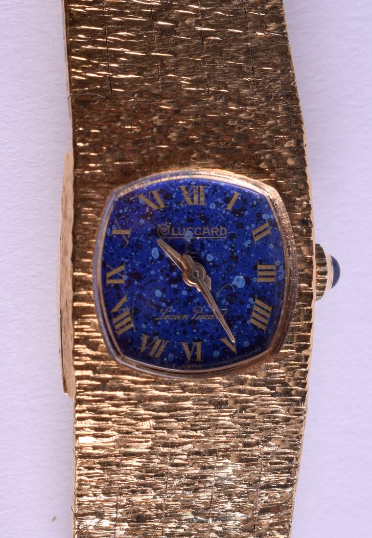 A BOXED LUCIEN PICCARD LAPIS WRISTWATCH. 2 cm wide.: A BOXED LUCIEN PICCARD LAPIS WRISTWATCH. 2 cm wide.