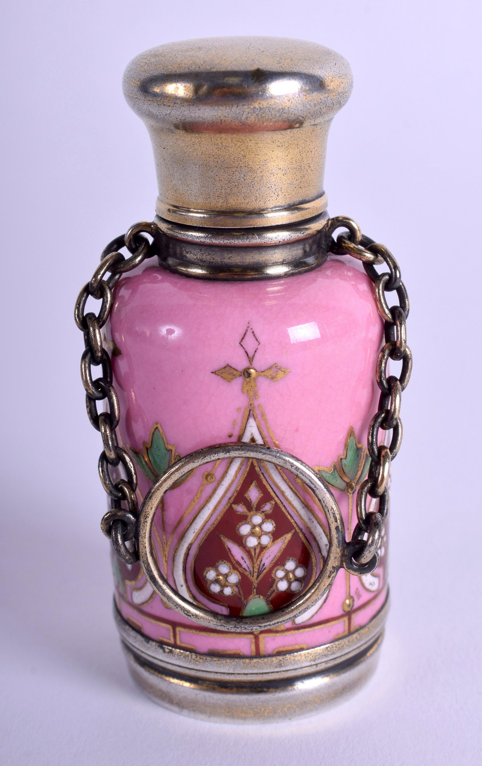 A GOOD 19TH CENTURY FRENCH ISLAMIC MARKET SCENT BOTTLE: A GOOD 19TH CENTURY FRENCH ISLAMIC MARKET SCENT BOTTLE painted with floral motifs. 7 cm high.