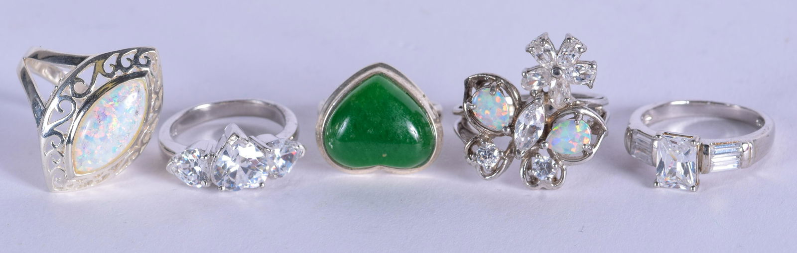 FIVE SILVER GEM SET RINGS. (5) (1 of 2)