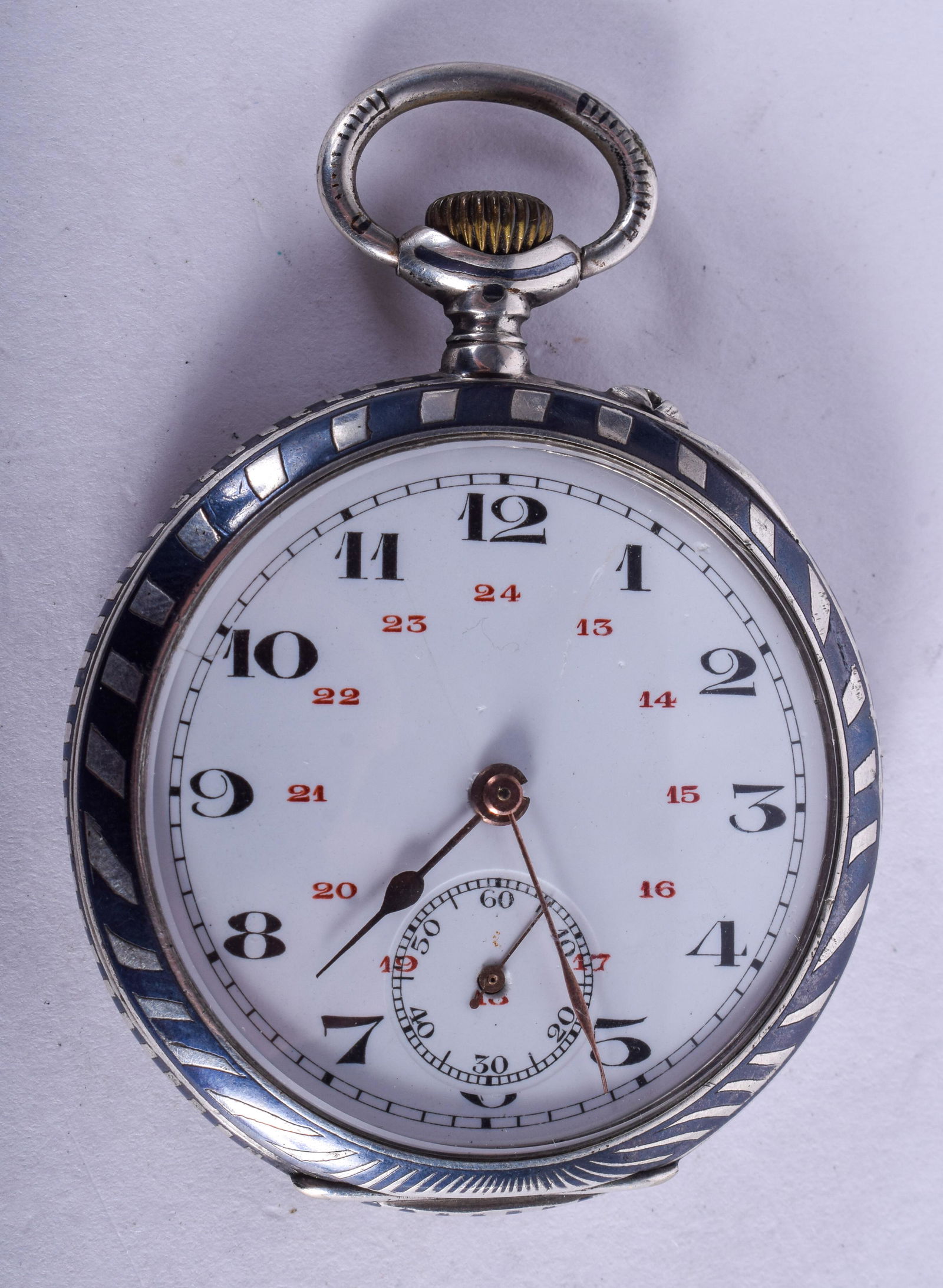 AN ANTIQUE SILVER NIELLO POCKET WATCH. 4.75 cm (1 of 3)
