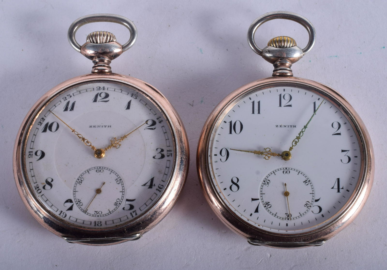 TWO ANTIQUE ZENITH SILVER POCKET WATCHES. 5 cm (1 of 3)