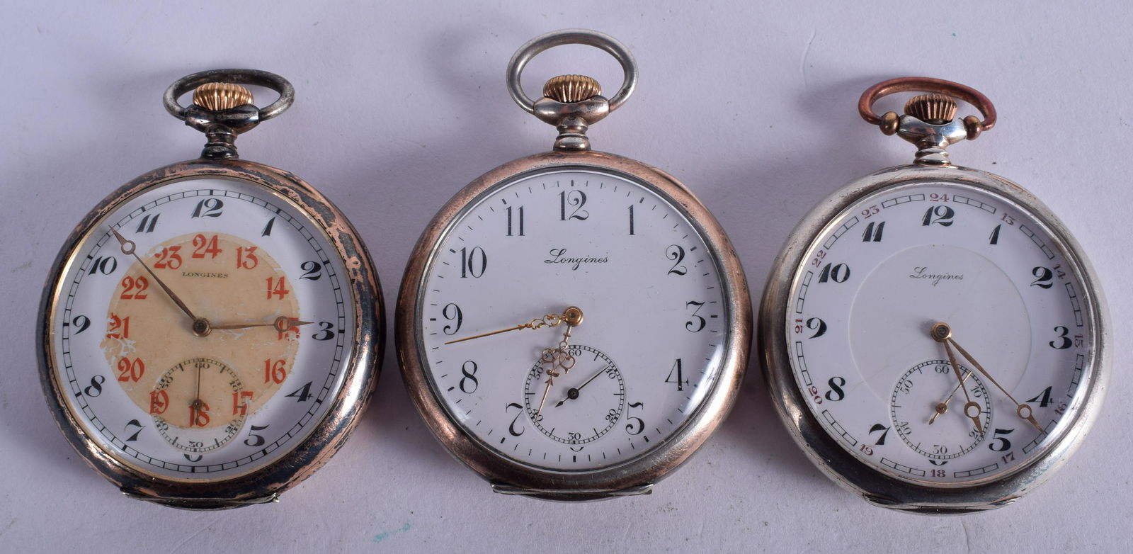 THRE VINTAGE SILVER LONGINES POCKET WATCHES. 4.75 cm (1 of 3)