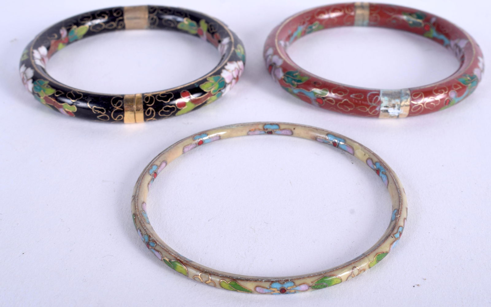 THREE CLOISONNÉ ENAMEL BANGLES. (3) (1 of 2)