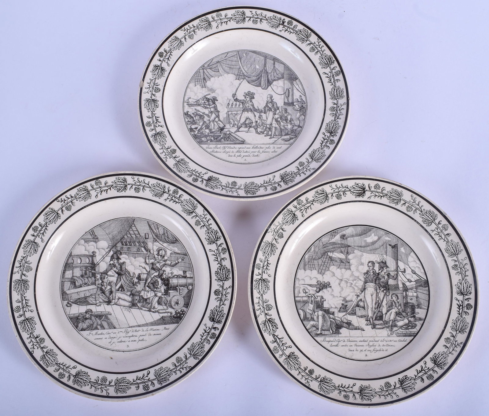 THREE EARLY 19TH CENTURY P & H CHOISY CREAMWARE: THREE EARLY 19TH CENTURY P & H CHOISY CREAMWARE POLITICAL PLATES printed with various scenes. 21 cm diameter. (3)