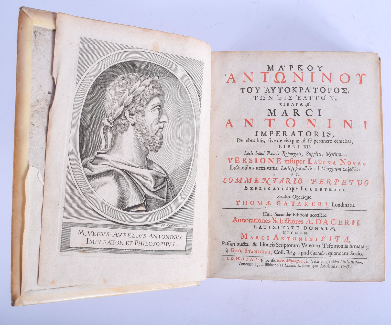 Marci Antonini Imperatoris, Vellum bound, Thomas: Marci Antonini Imperatoris, Vellum bound, Thomas Gatakeri, London, George Stanhope, 1697.