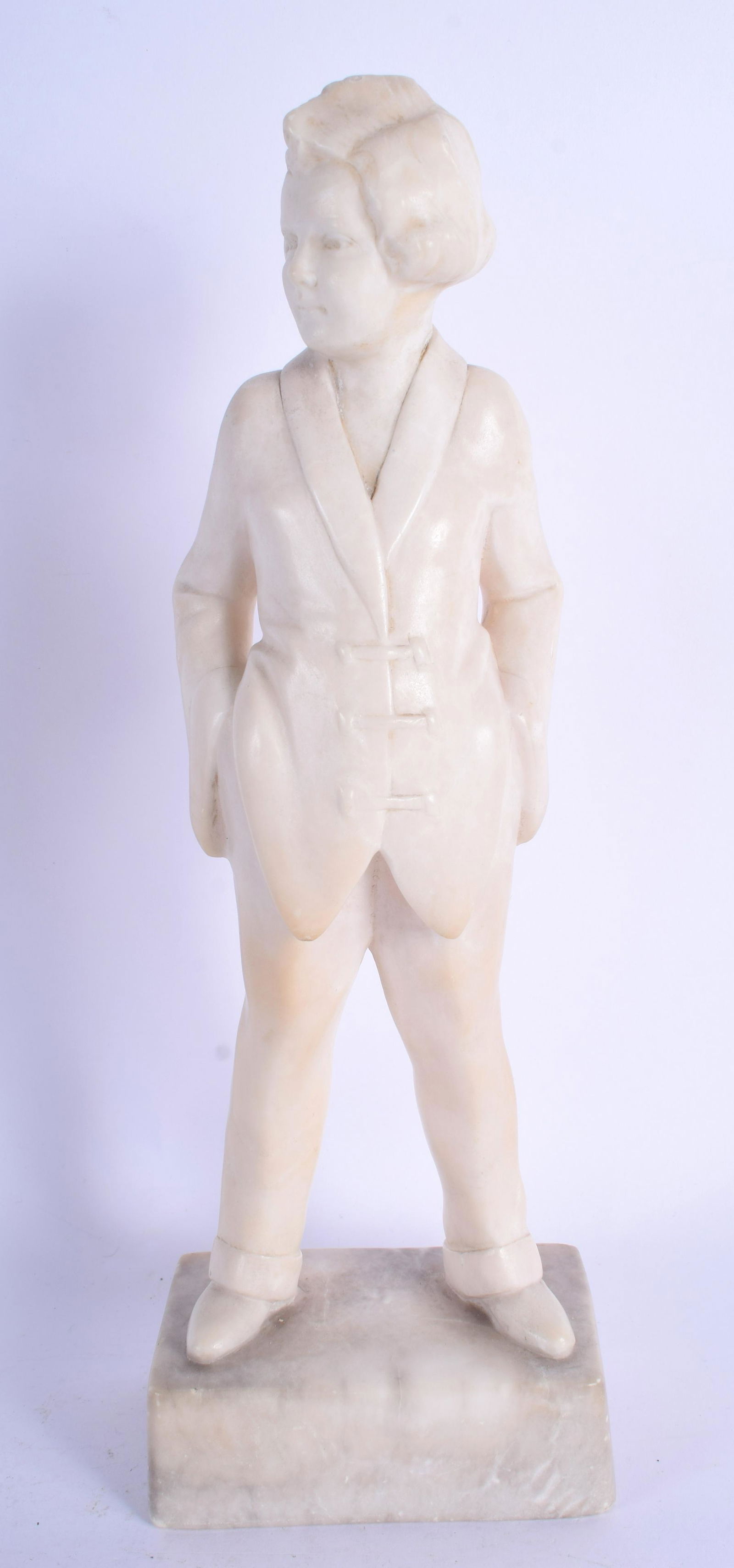 A RARE ART DECO CARVED MARBLE FIGURE OF A GIRL by Josef: A RARE ART DECO CARVED MARBLE FIGURE OF A GIRL by Josef Lorenzl (1892-1950). 30 cm high.