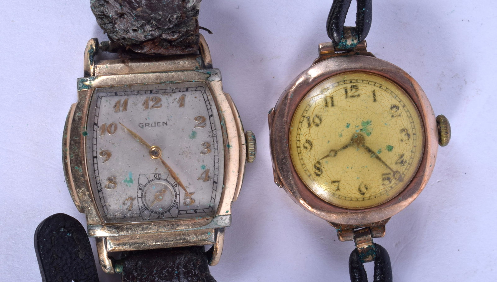 A VINTAGE 9CT GOLD WRISTWATCH together with a yellow: A VINTAGE 9CT GOLD WRISTWATCH together with a yellow metal & steel Gruen wristwatch. (2)