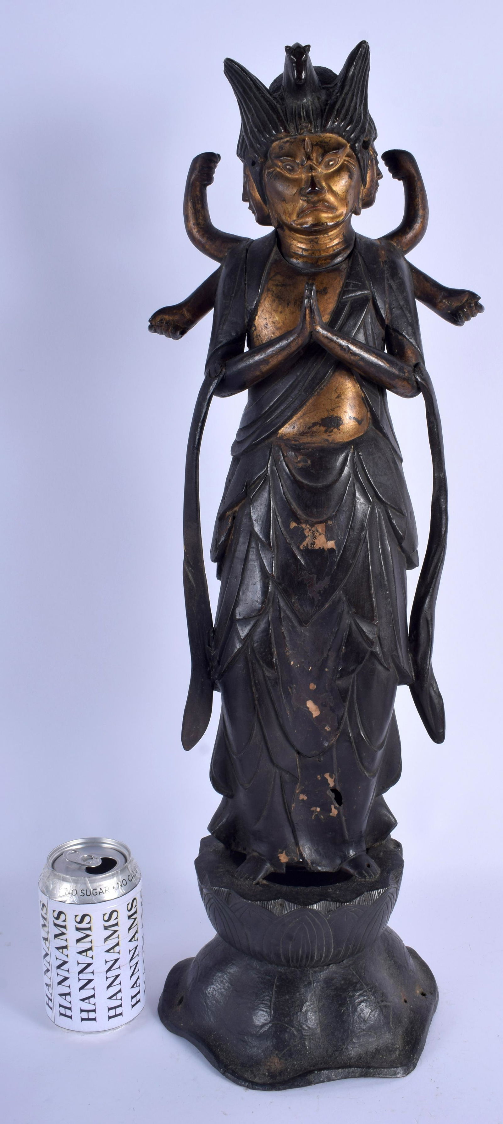 A LARGE 18TH CENTURY JAPANESE EDO PERIOD BRONZE FIGURE: A LARGE 18TH CENTURY JAPANESE EDO PERIOD BRONZE FIGURE OF A BUDDHISTIC GOD Possibly Korean or a representation of Vidyaraja, upon a shaped base. 60 cm x 15 cm.