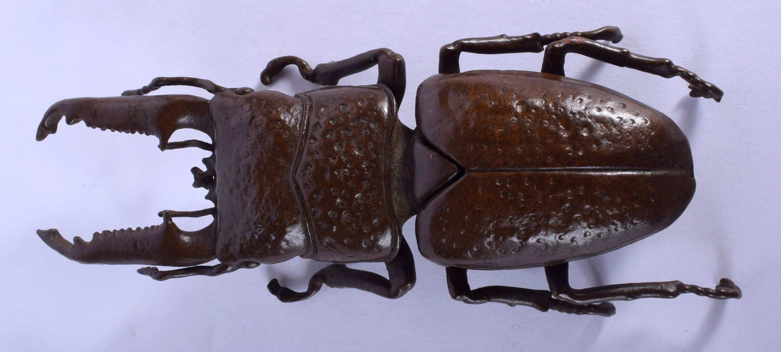 A JAPANESE BRONZE BEETLE BOX AND COVER. 12 cm x 4.5 cm.: A JAPANESE BRONZE BEETLE BOX AND COVER. 12 cm x 4.5 cm.