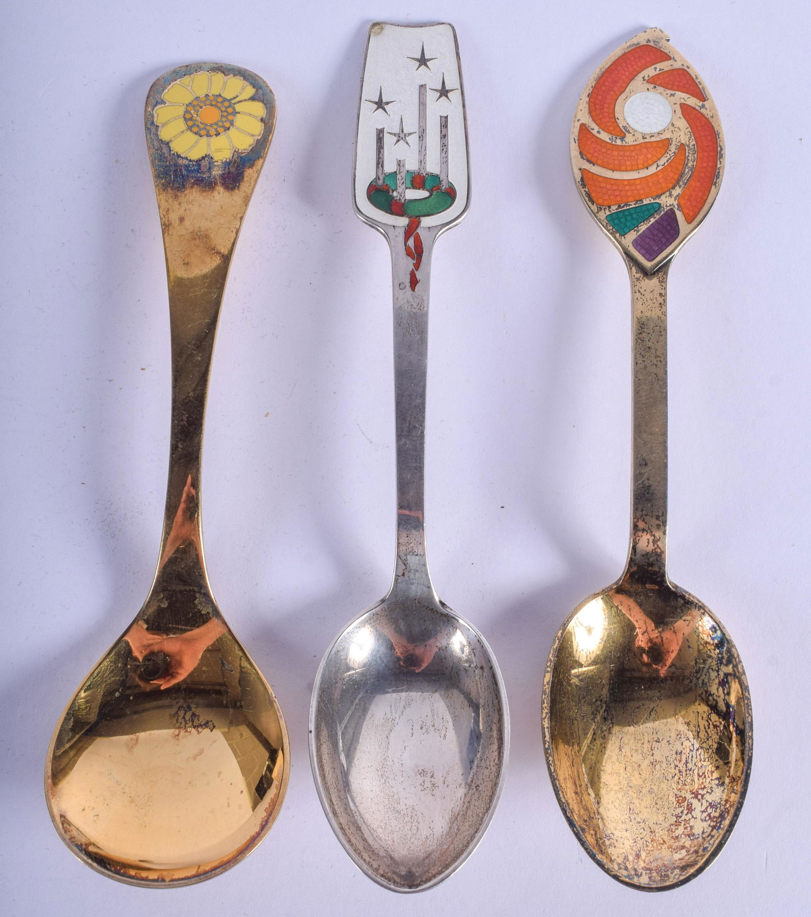 THREE 1970S DANISH SILVER AND ENAMEL SPOONS including (1 of 5)