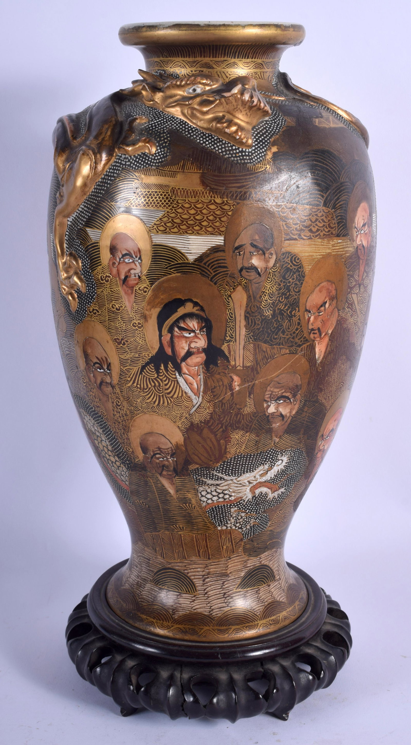 A LARGE 19TH CENTURY JAPANESE MEIJI PERIOD SATSUMA VASE: A LARGE 19TH CENTURY JAPANESE MEIJI PERIOD SATSUMA VASE painted with immortals. 33 cm high.
