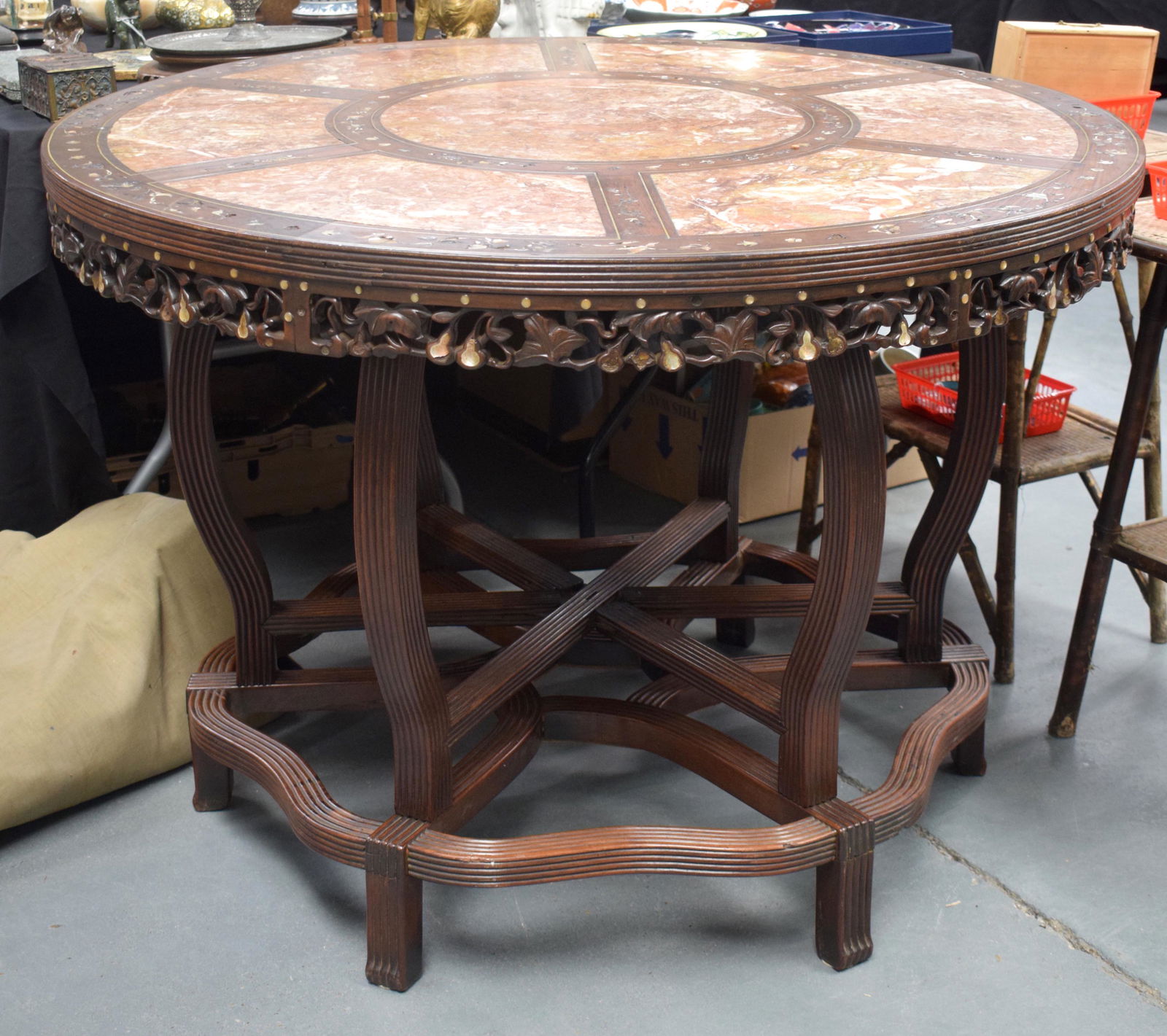 A RARE 19TH CENTURY CHINESE HONGMU AND MARBLE FOLDING (1 of 3)