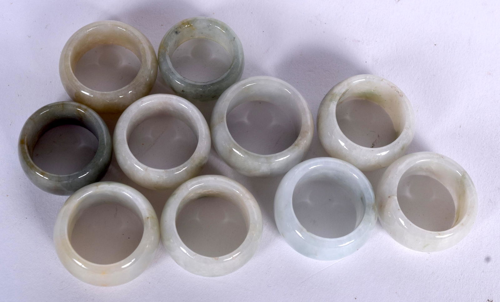 TEN CHINESE JADEITE RINGS. Approx. 3 cm. (10) (1 of 1)