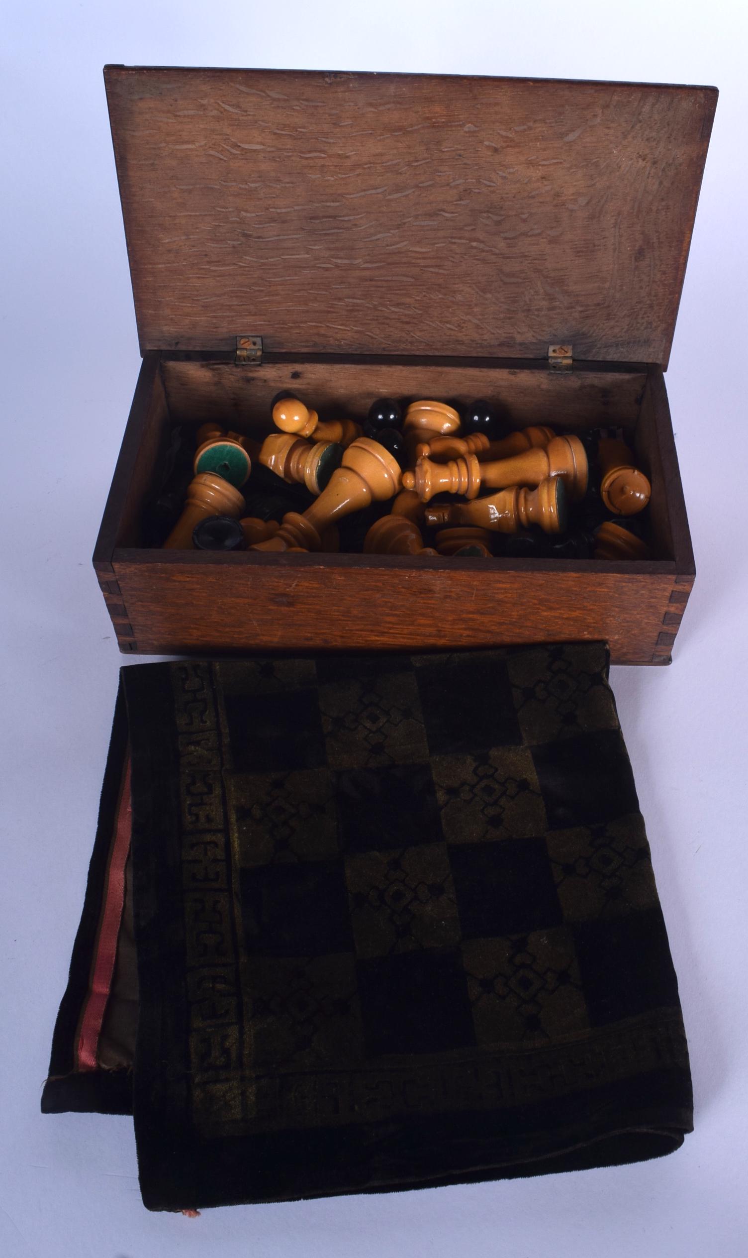 A BOXED CHESS SET, together with material board. Box 9 (1 of 2)