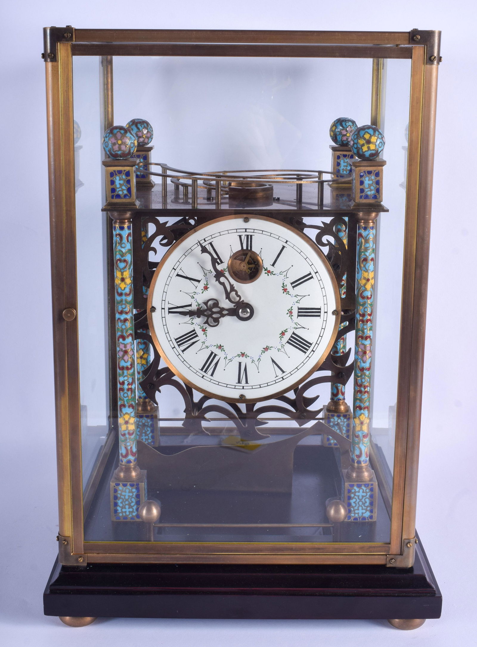 A LARGE CHAMPLEVE ENAMEL ROLLING BALL CLOCK. 40 cm x 20 (1 of 5)
