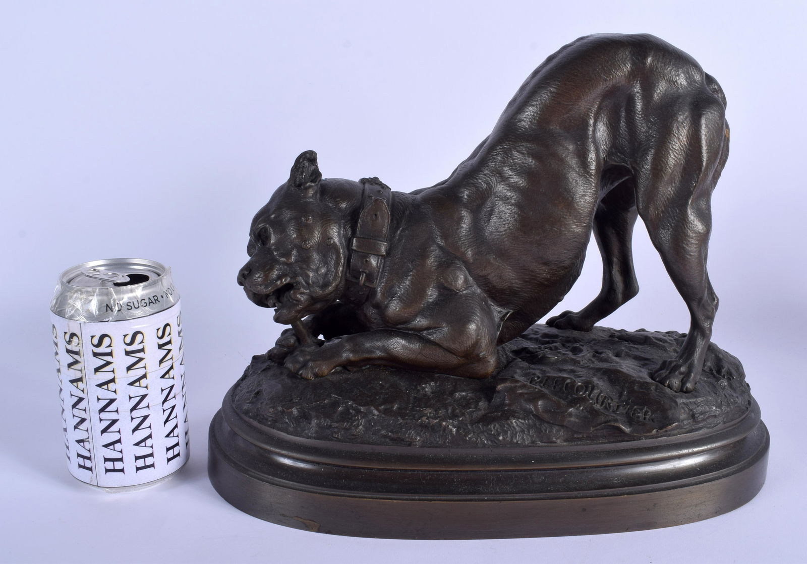A LARGE ANTIQUE FRENCH BRONZE FIGURE OF A REARING HOUND (1 of 4)