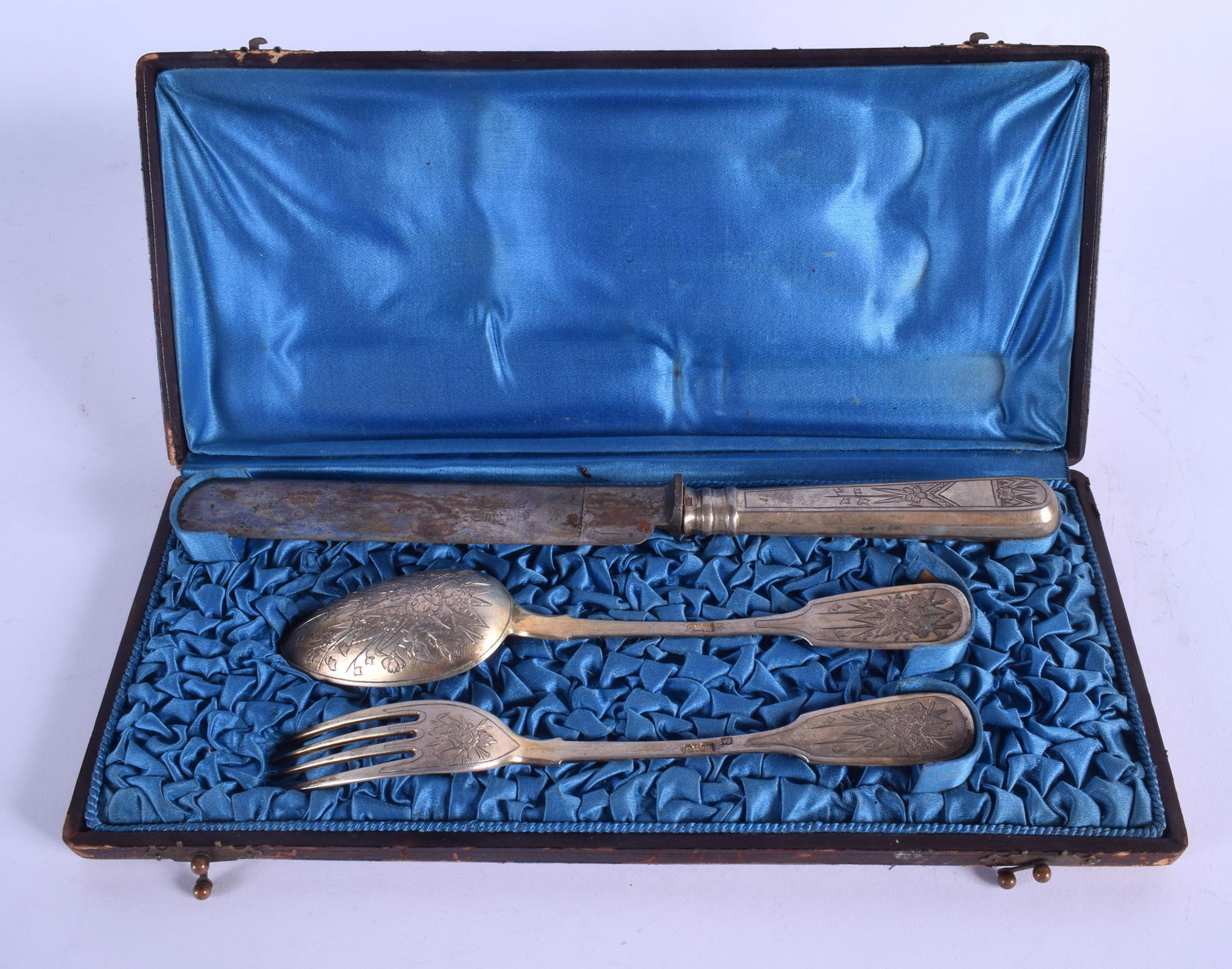 A CASED SET OF 19TH CENTURY RUSSIAN SILVER CUTLERY by (1 of 4)