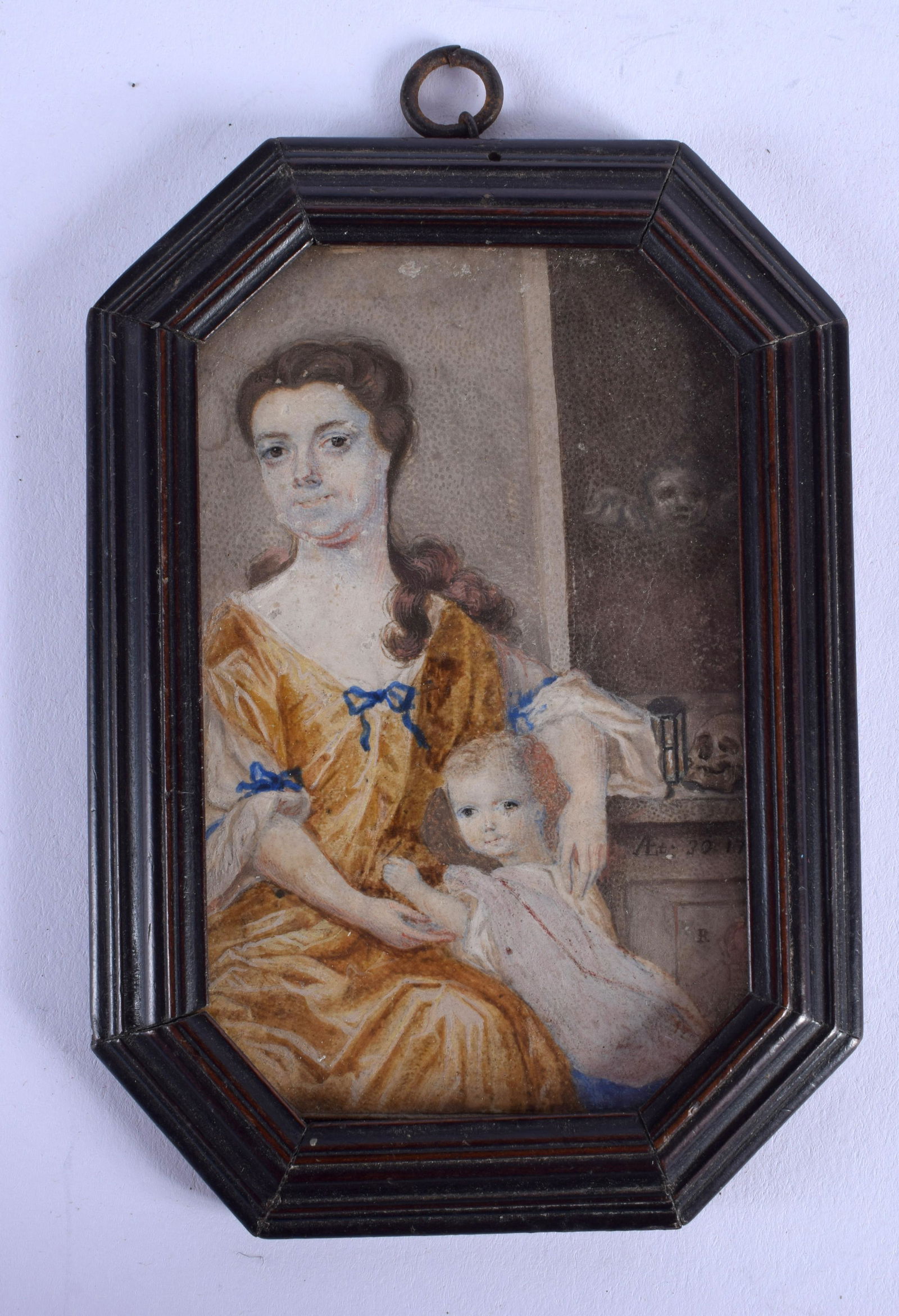 A RARE EARLY 18TH CENTURY PAINTED WATERCOLOUR MINIATURE (1 of 2)