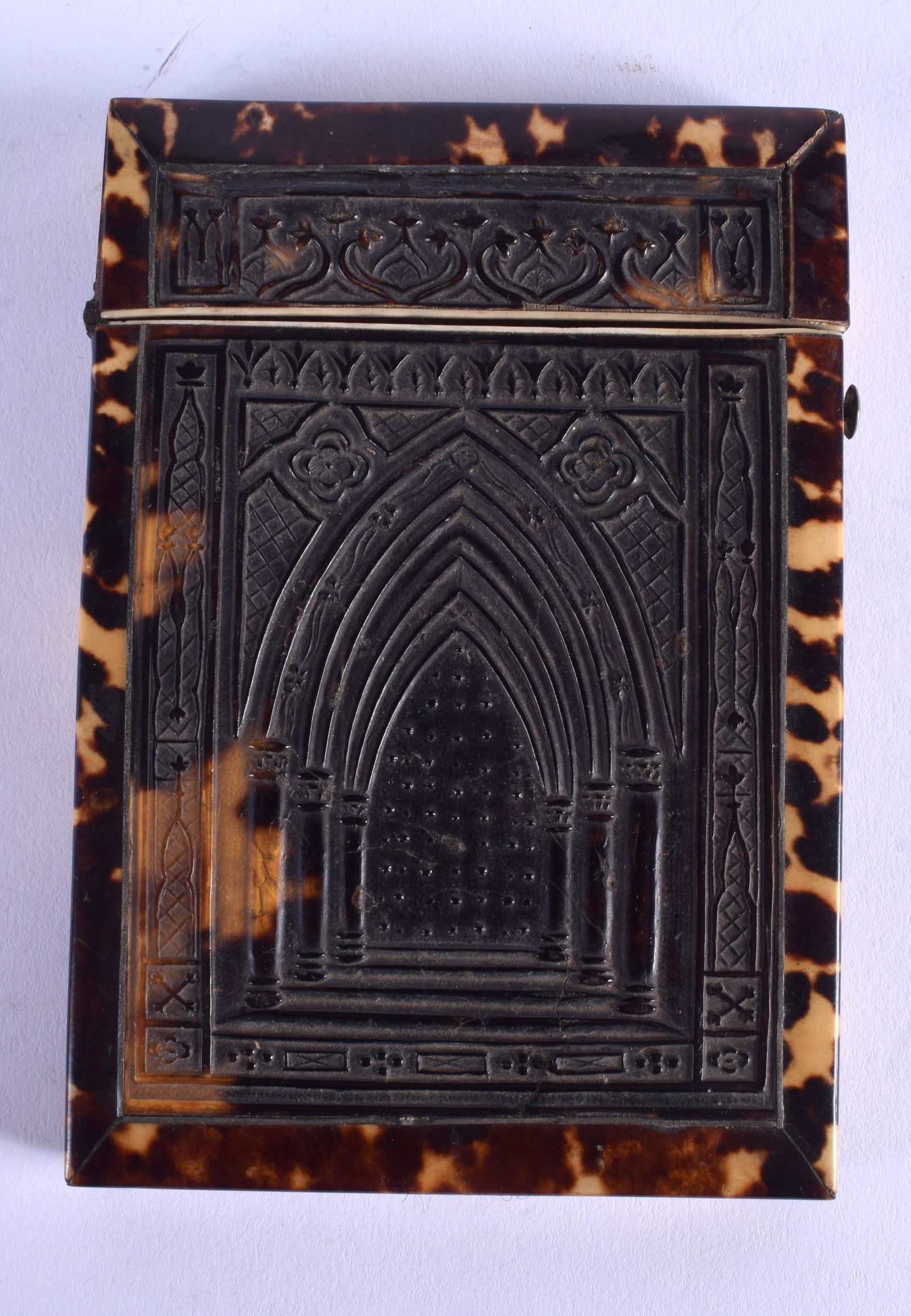 A RARE REGENCY PRESSED TORTOISESHELL CARD CASE. 7.5 cm (1 of 3)