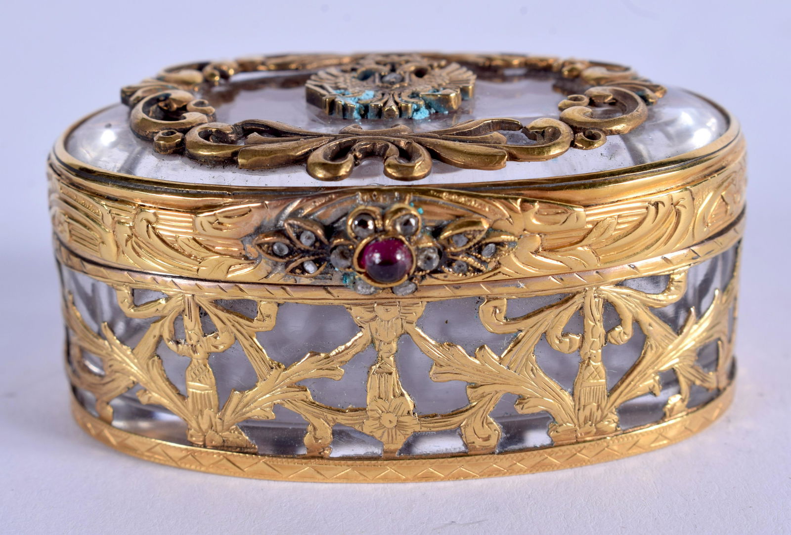 AN UNUSUAL CONTINENTAL 14CT GOLD GARNET AND CRYSTAL (1 of 6)