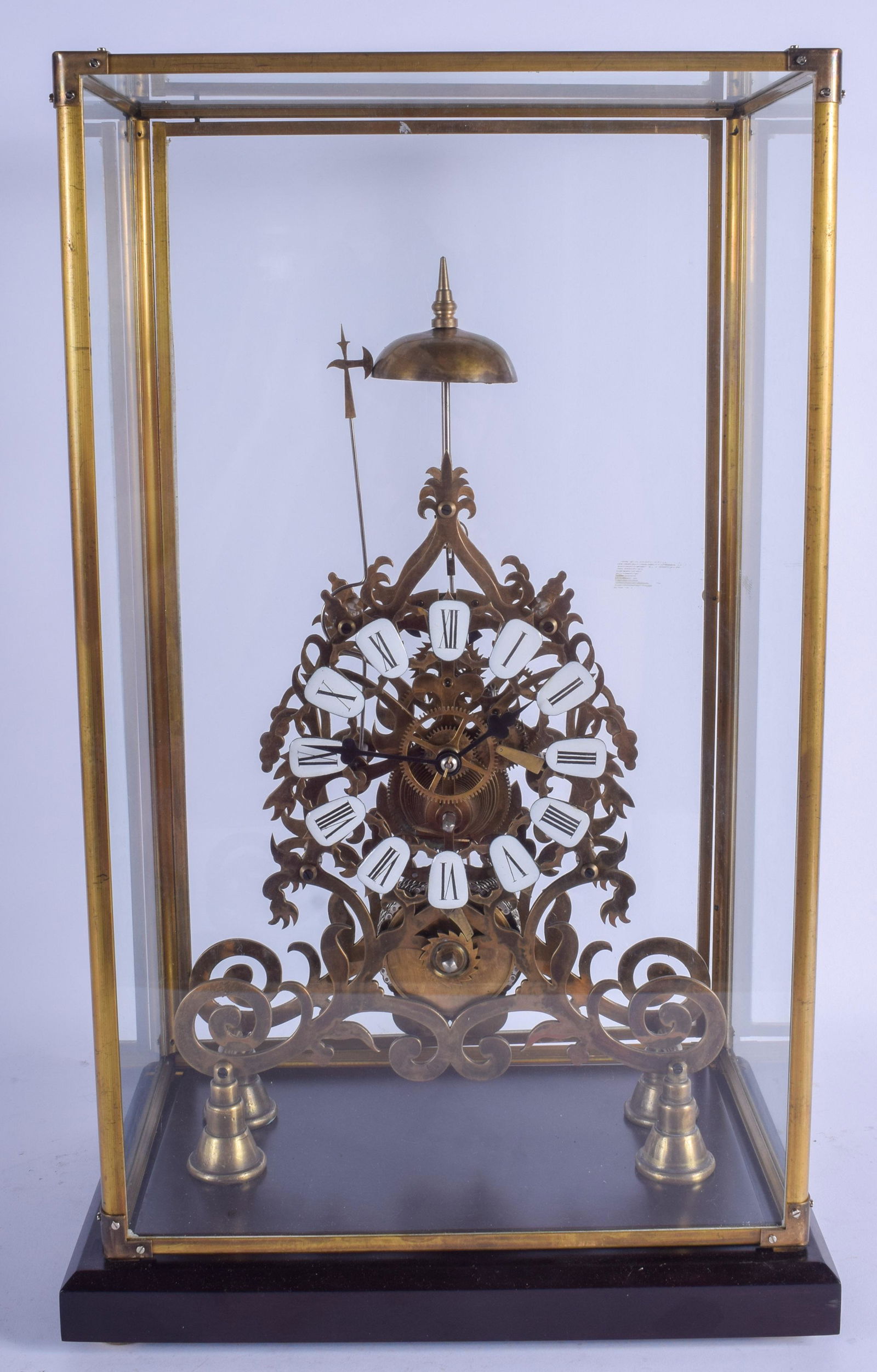 A LARGE CONTEMPORARY SKELETON CLOCK. Clock 45 cm x 21 (1 of 2)