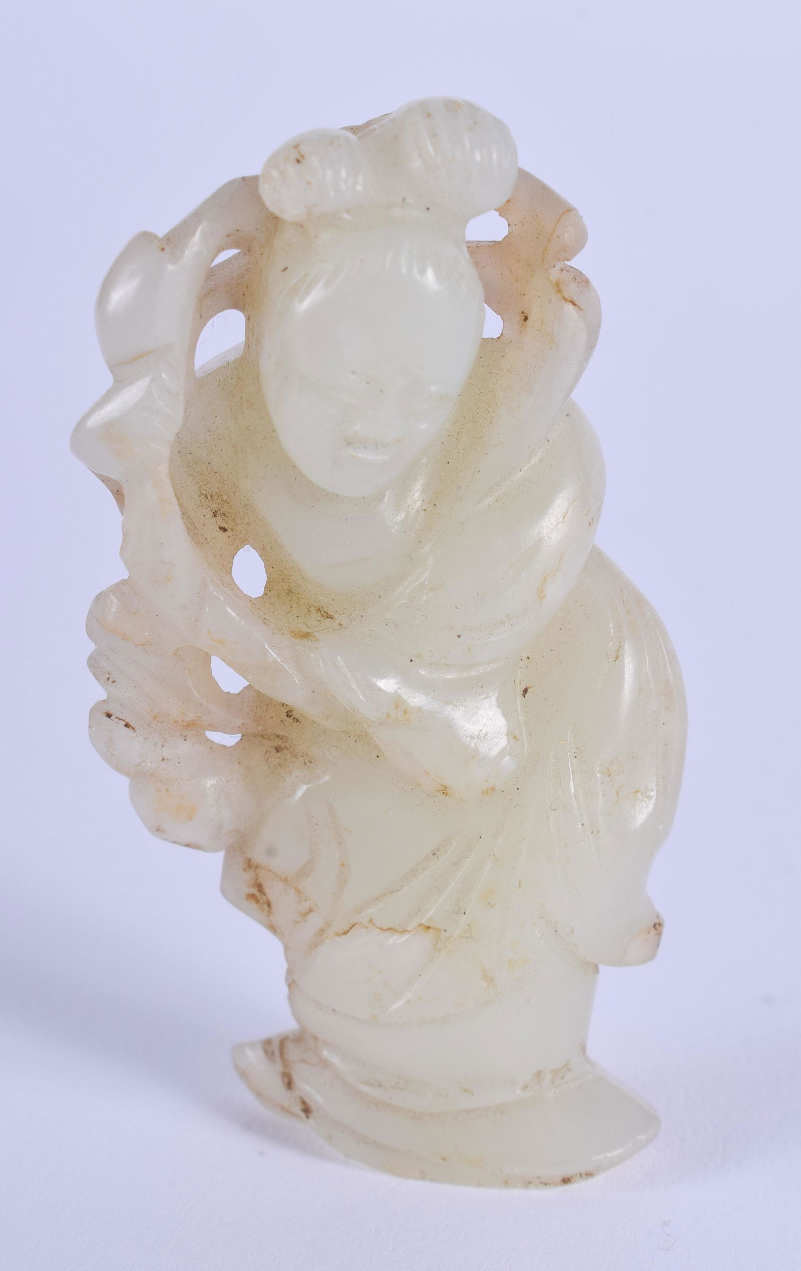A 19TH CENTURY CHINESE CARVED GREEN JADE FIGURE OF A (1 of 3)