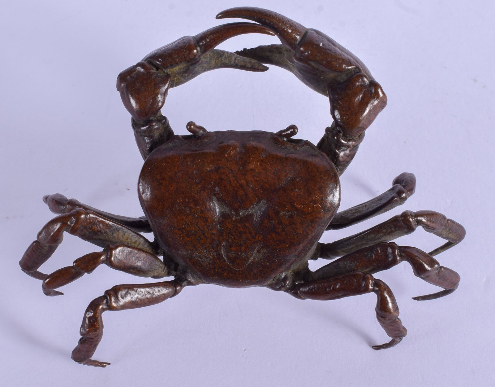 A JAPANESE BRONZE OKIMONO OF A CRAB. 11 cm x 7 cm. (1 of 4)