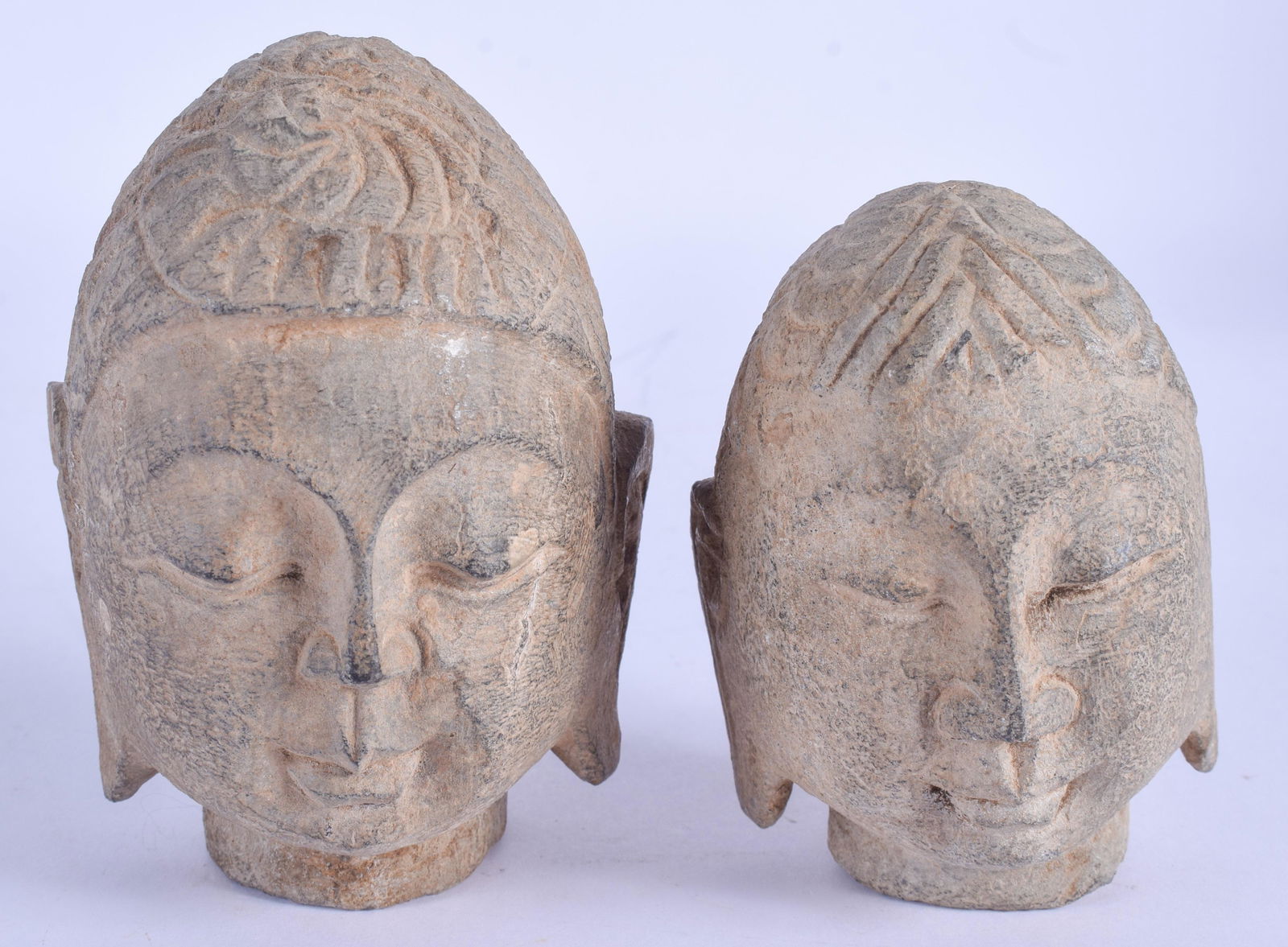 TWO 1930S CHINESE CARVED STONE BUDDHA HEADS Yuan/Ming (1 of 3)