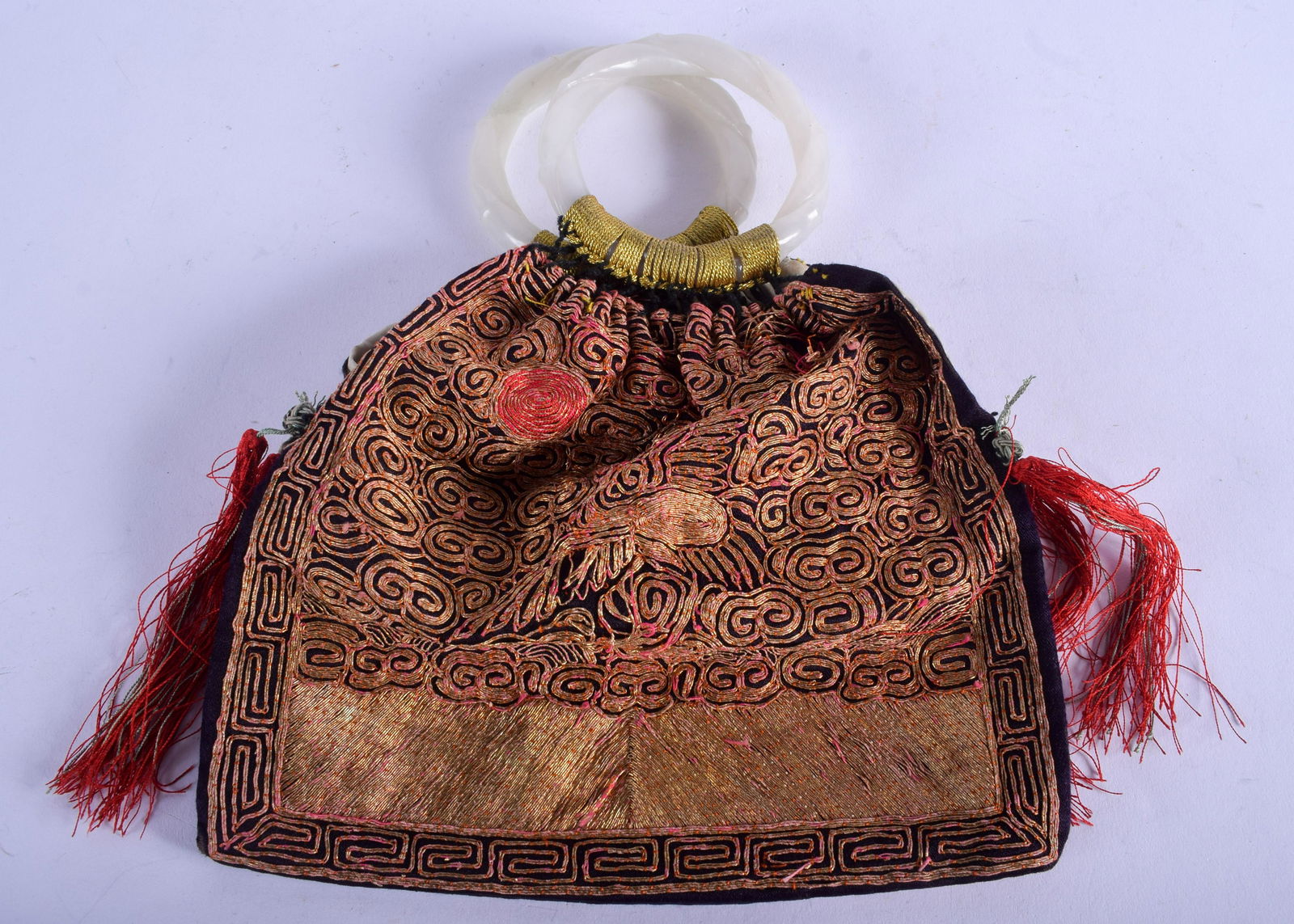 A 19TH CENTURY CHINESE SILKWORK PURSE Qing, with double (1 of 3)