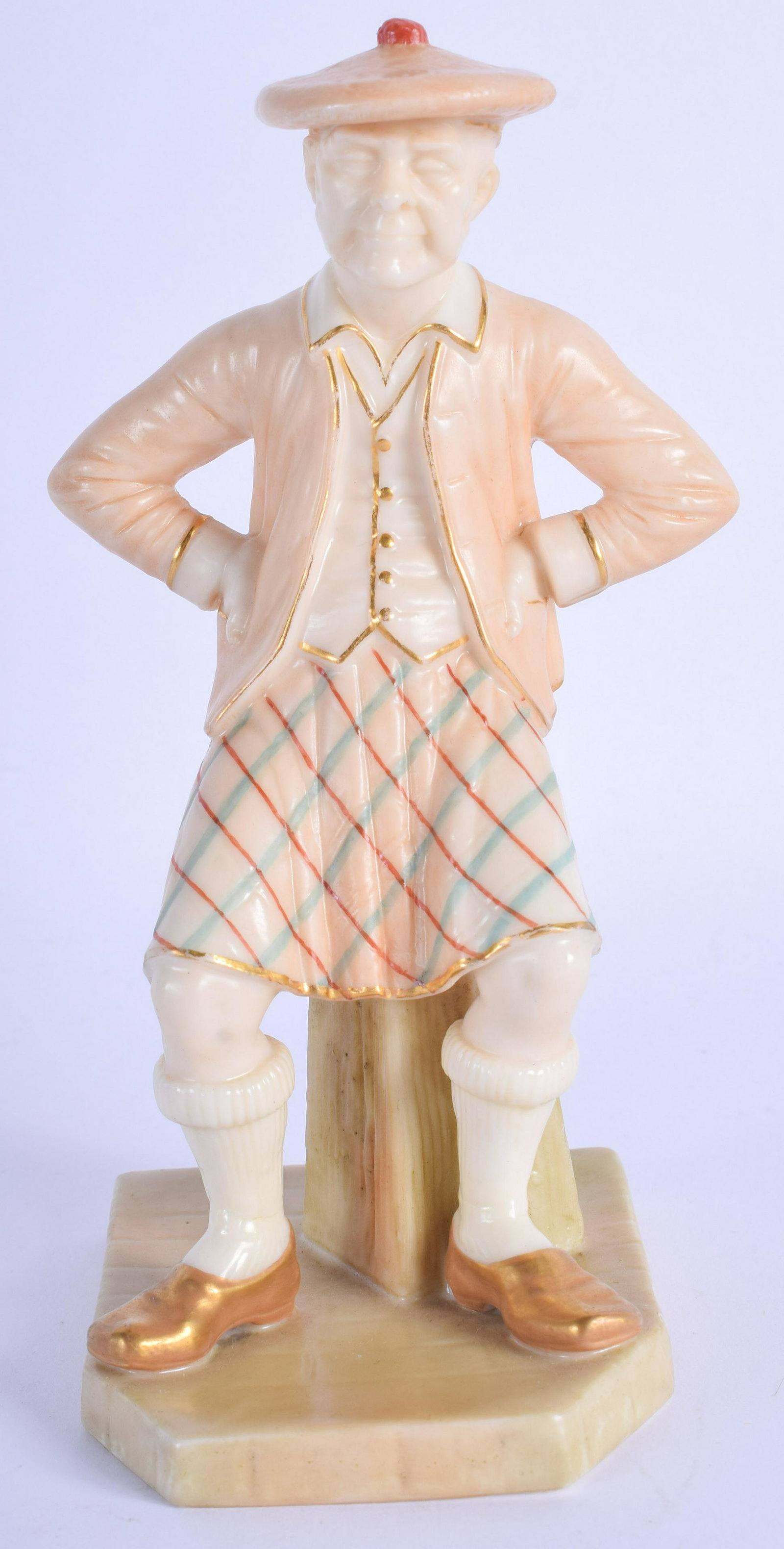 Royal Worcester good figure of the Scotsman in blush: Royal Worcester good figure of the Scotsman in blush ivory, date code for 1893. 15.5cm high