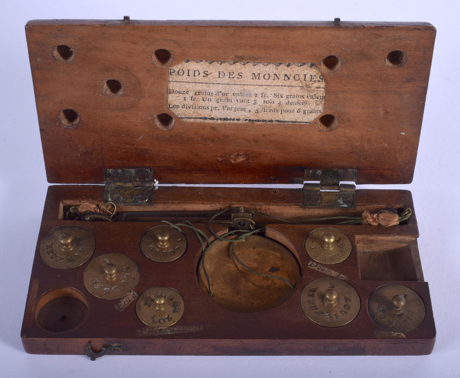 A SET OF VINTAGE FRENCH SCALES. 14.5 cm wide. (1 of 3)