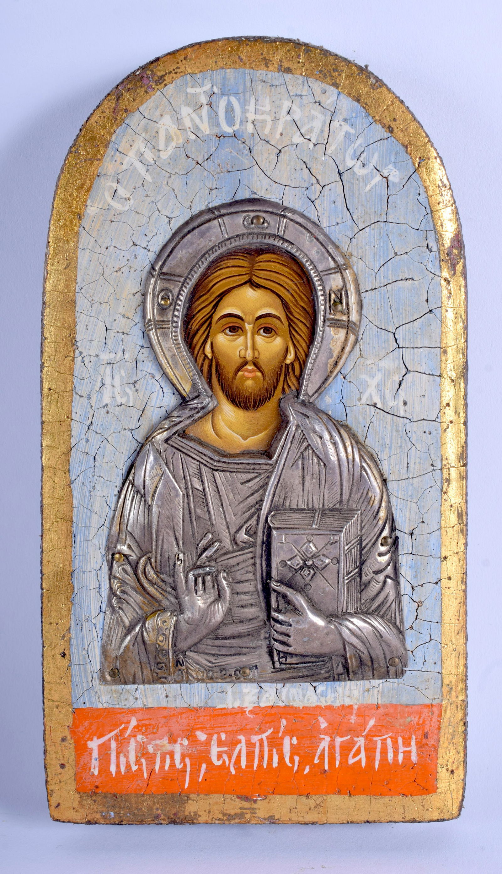 A CONTINENTAL SILVER MOUNTED POLYCHROMED WOOD ICO (1 of 3)