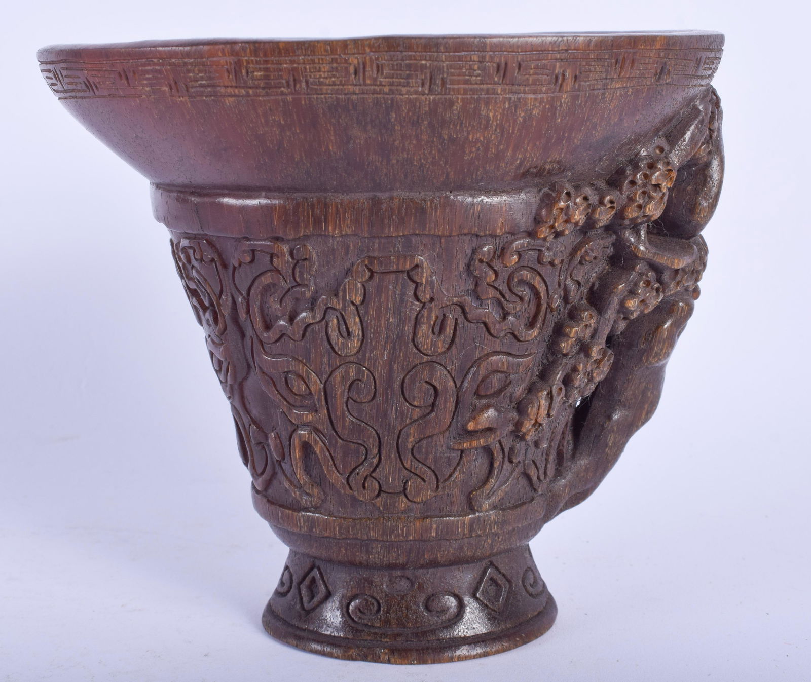A CHINESE CARVED BUFFALO HORN LIBATION CUP decora (1 of 4)
