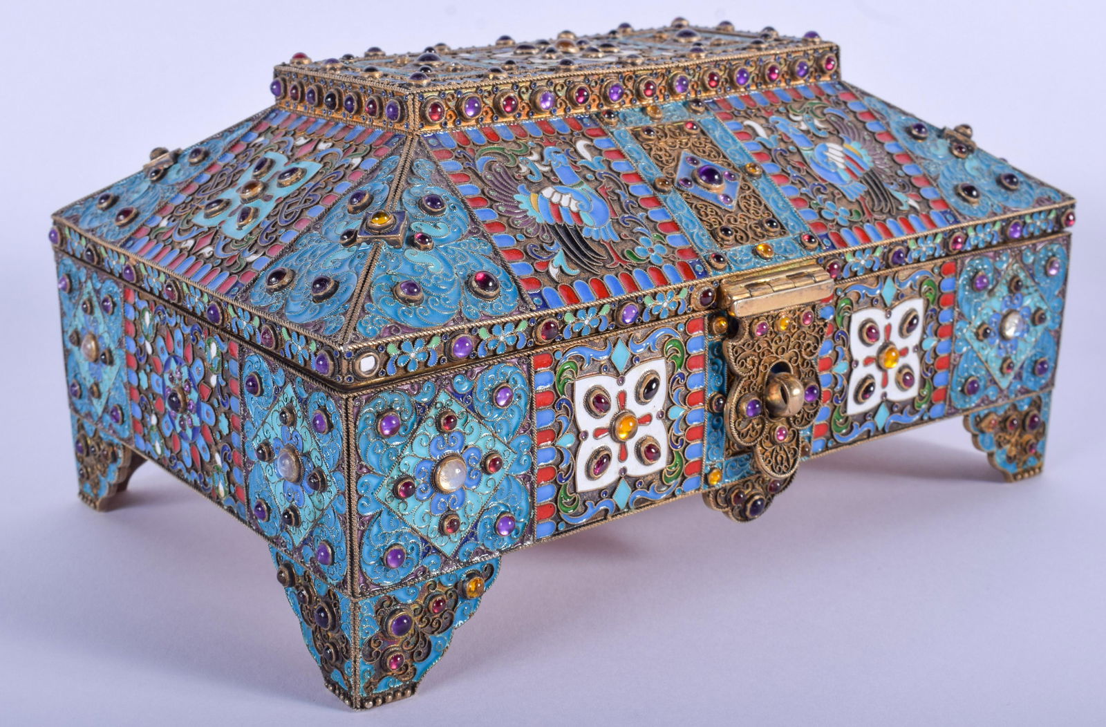 A LARGE CONTINENTAL JEWELLED SILVER CASKET decora (1 of 6)