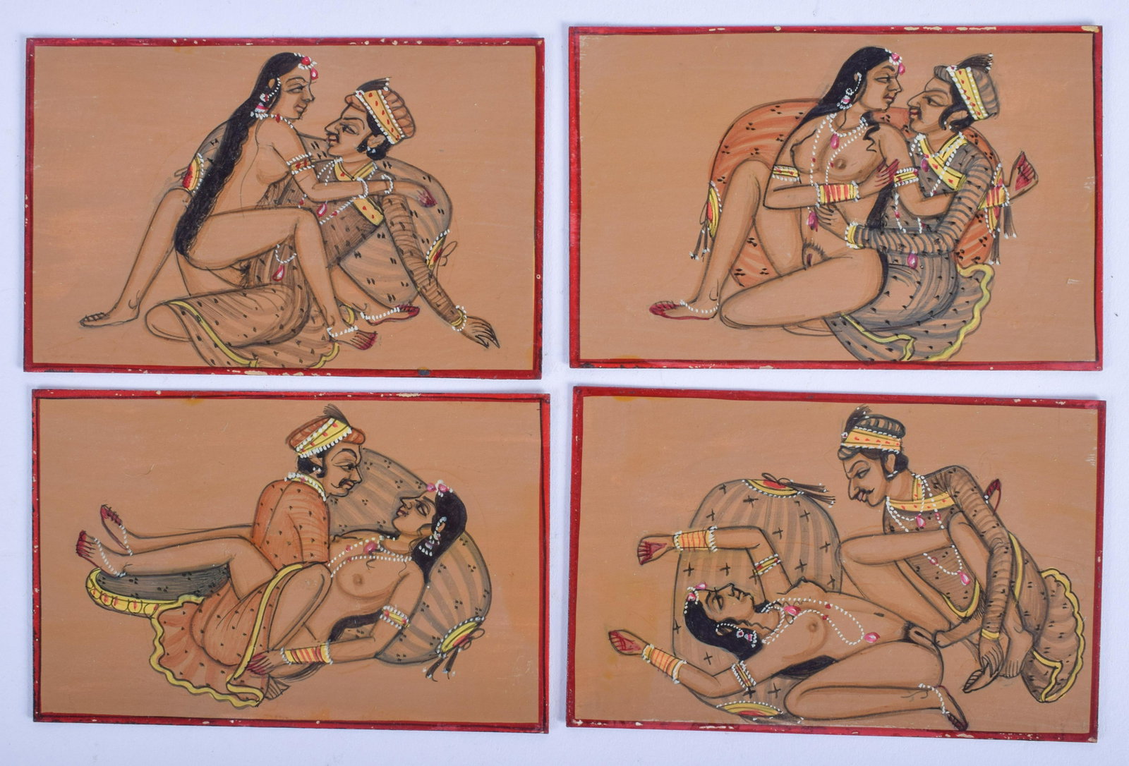 SIX INDIAN PAINTED EROTIC CARDS. 7 cm x 9.5 cm. (6): SIX INDIAN PAINTED EROTIC CARDS. 7 cm x 9.5 cm. (6)