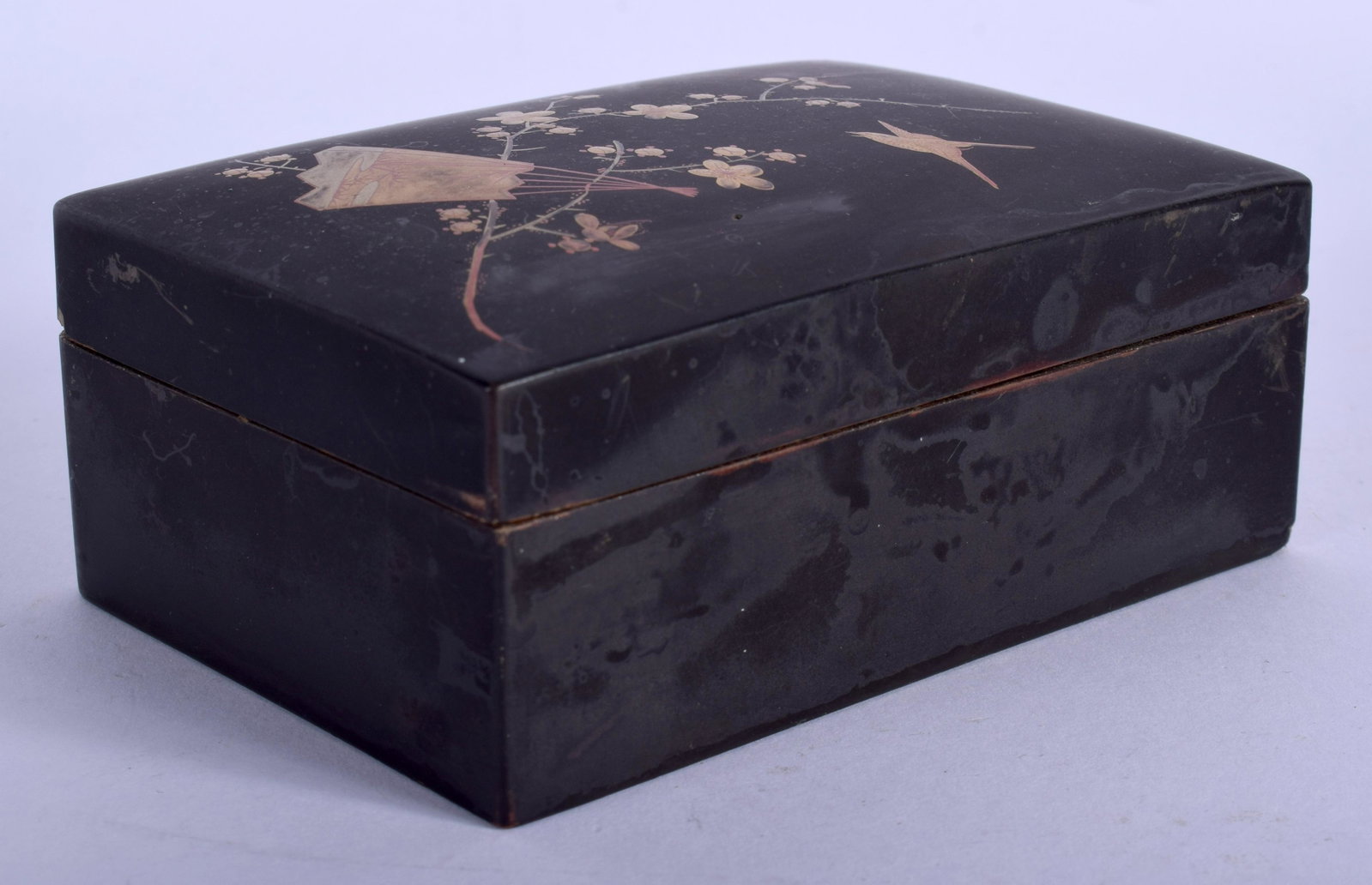 A JAPANESE MEIJI PERIOD BLACK LACQUERED BOX AND COVER.: A JAPANESE MEIJI PERIOD BLACK LACQUERED BOX AND COVER. 11 cm x 8 cm.