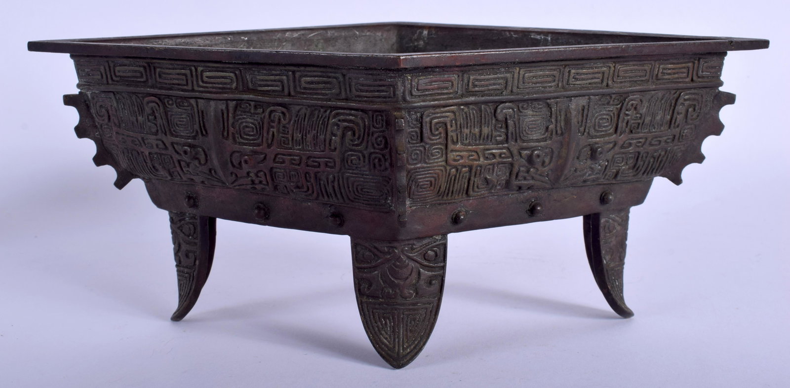 A 19TH CENTURY JAPANESE MEIJI PERIOD LOZENGE SHAPED: A 19TH CENTURY JAPANESE MEIJI PERIOD LOZENGE SHAPED BRONZE CENSER. 24 cm x 14 cm.