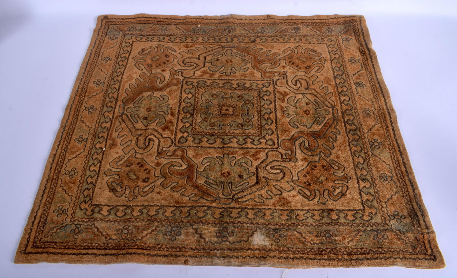 AN ANTIQUE MIDDLE EASTERN SILVER WORK EMBROIDERED: AN ANTIQUE MIDDLE EASTERN SILVER WORK EMBROIDERED PANEL. 60 cm square.