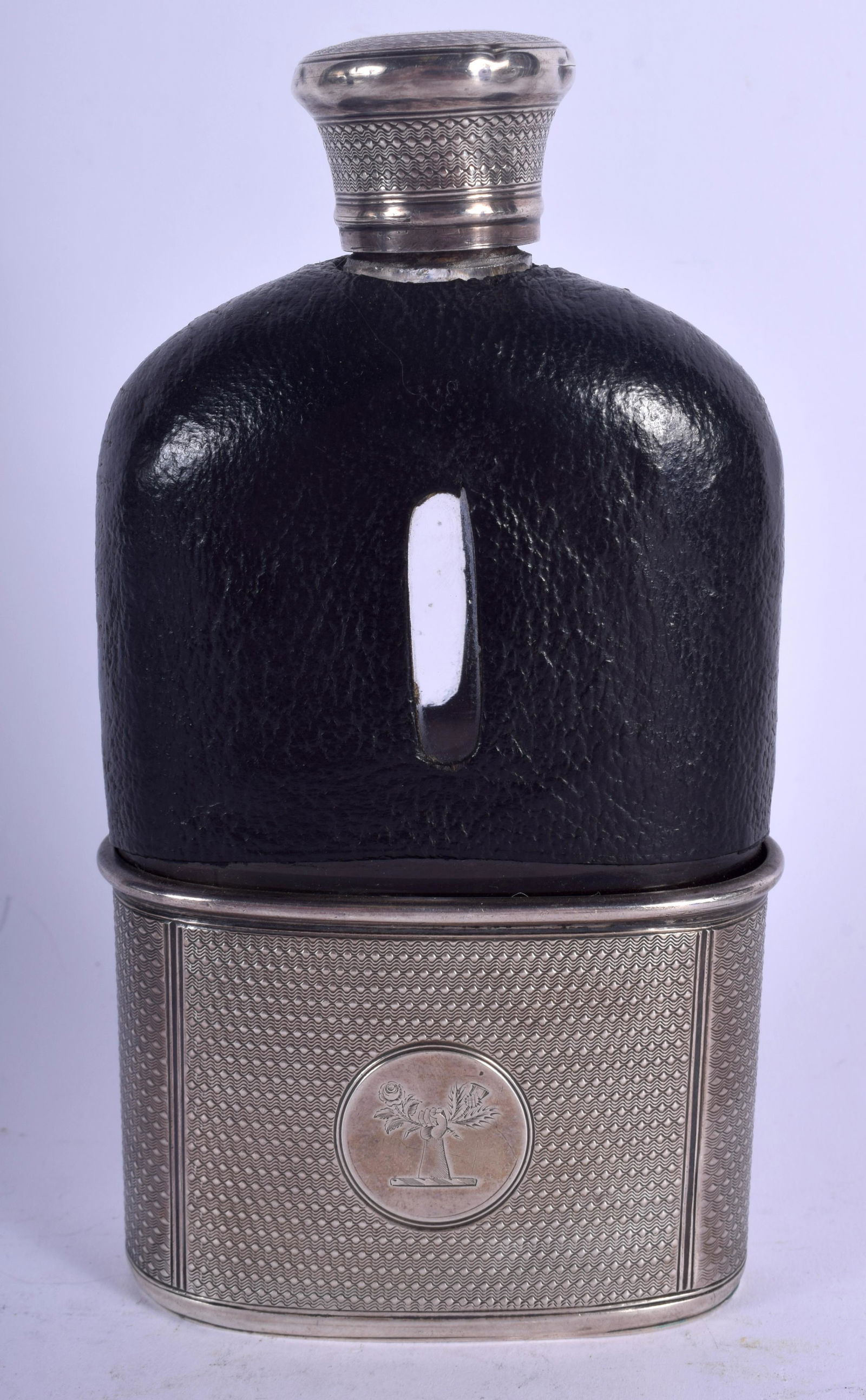 A VICTORIAN SILVER MOUNTED LEATHER HIP FLASK by Thomas (1 of 3)