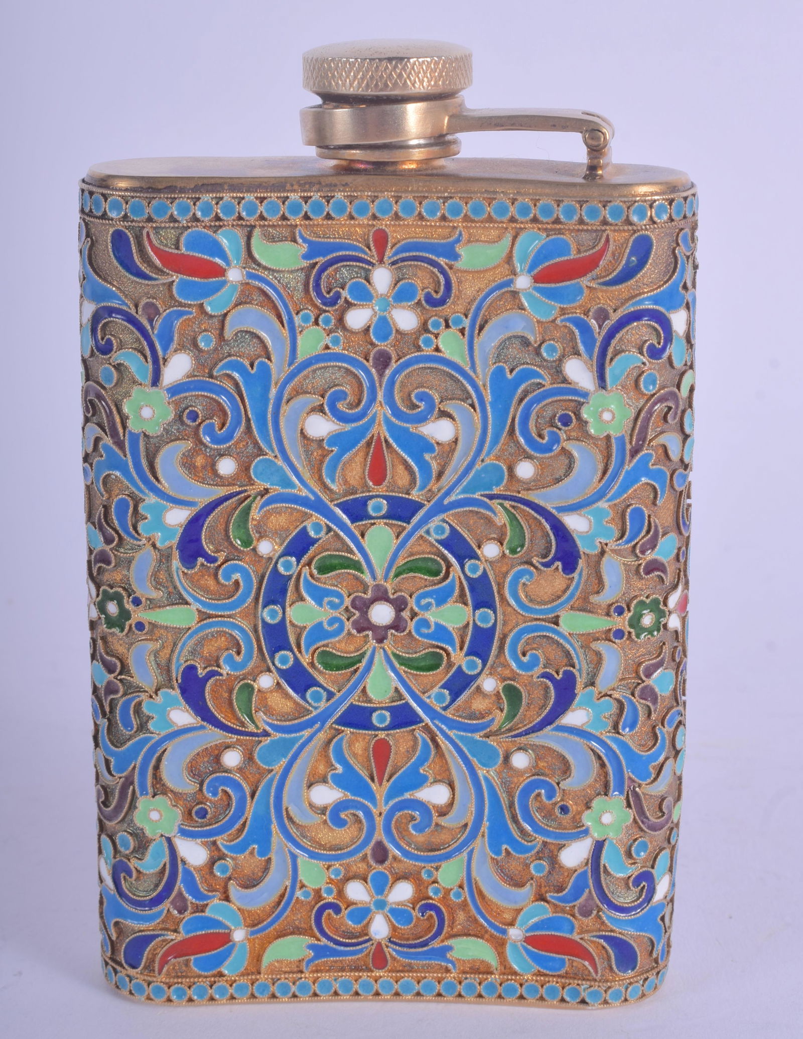 A CONTINENTAL SILVER AND ENAMEL HIP FLASK. 8.1 oz. 7.5 (1 of 3)