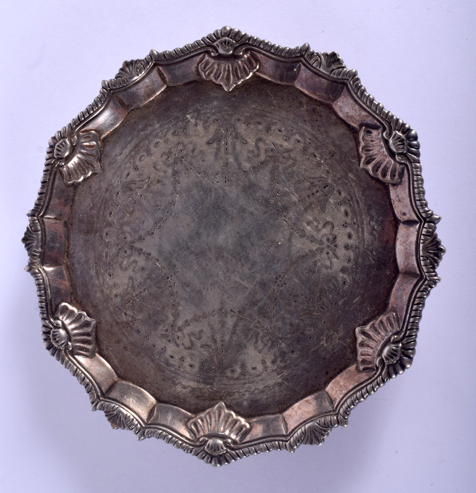 A GEORGE III SILVER SALVER. London 1764. 10.1 oz. 16 cm (1 of 3)