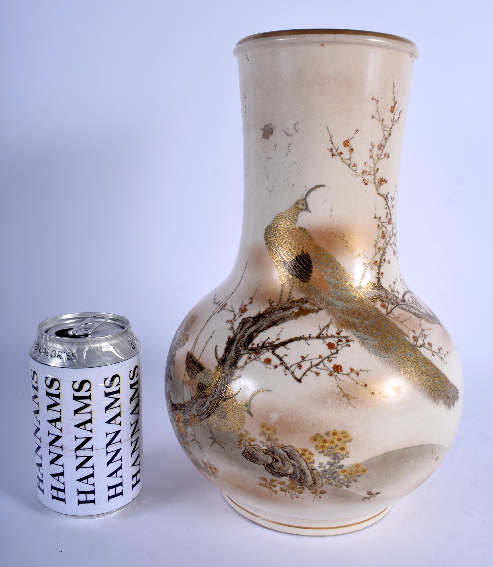 A FINE LARGE 19TH CENTURY JAPANESE MEIJI PERIOD SATSUMA: A FINE LARGE 19TH CENTURY JAPANESE MEIJI PERIOD SATSUMA VASE by Yabu Meizan, painted with peacocks and landscapes. 30 cm high.
