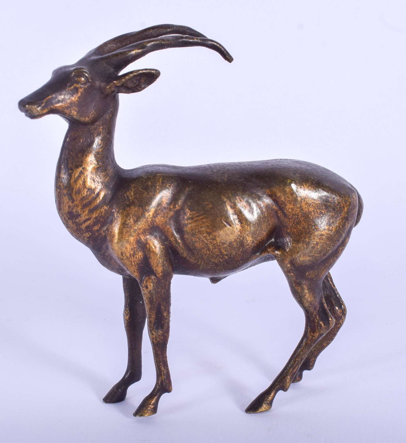 A LOVELY 19TH CENTURY EUROPEAN BRONZE FIGURE OF A DEER: A LOVELY 19TH CENTURY EUROPEAN BRONZE FIGURE OF A DEER possibly Austrian, well modelled upon all fours. 8 cm x 11 cm.
