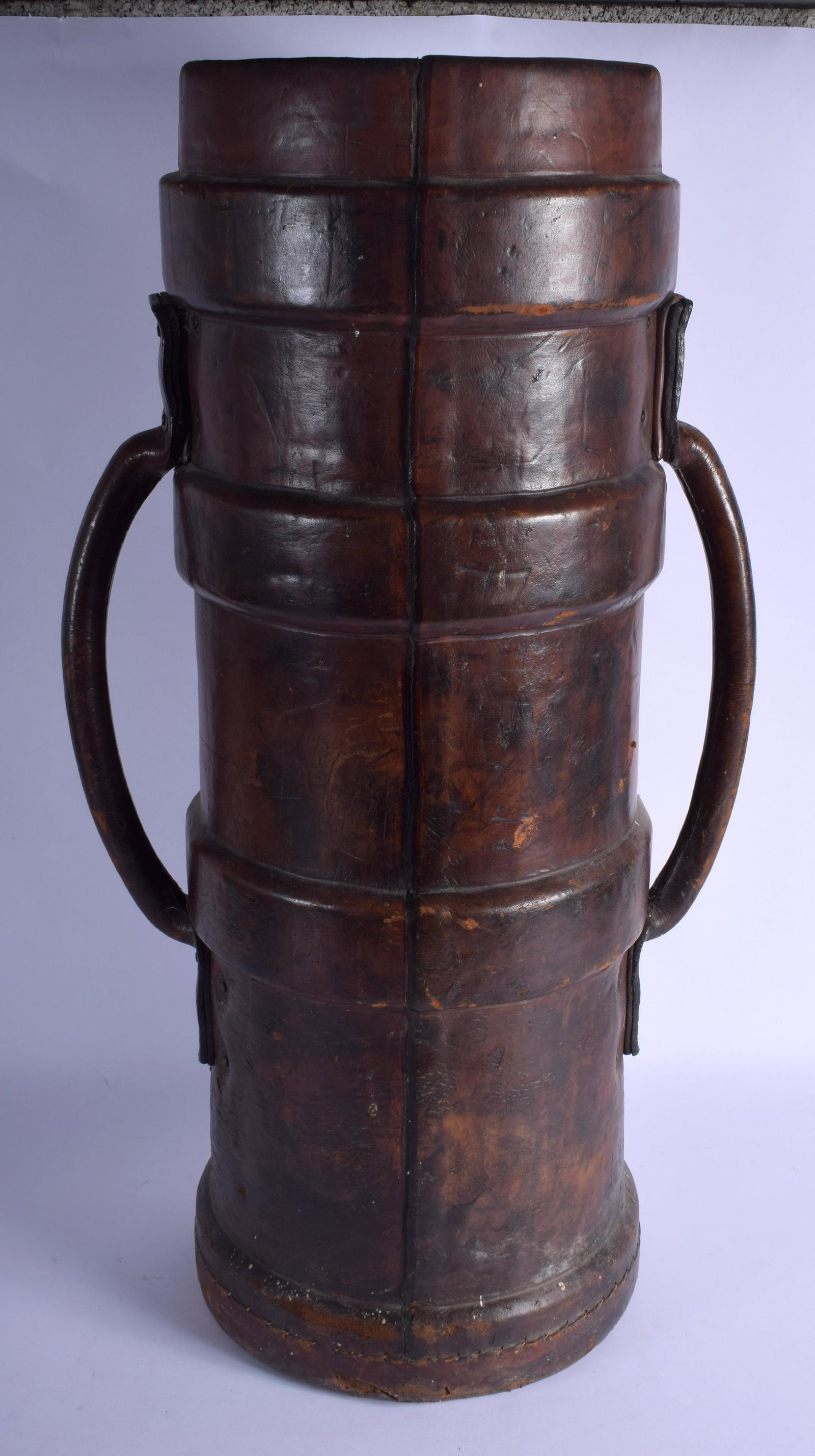 A LARGE MILITARY TWIN HANDLED LEATHER CARTRIDGE: A LARGE MILITARY TWIN HANDLED LEATHER CARTRIDGE CARRIER. 66 cm x 30 cm.