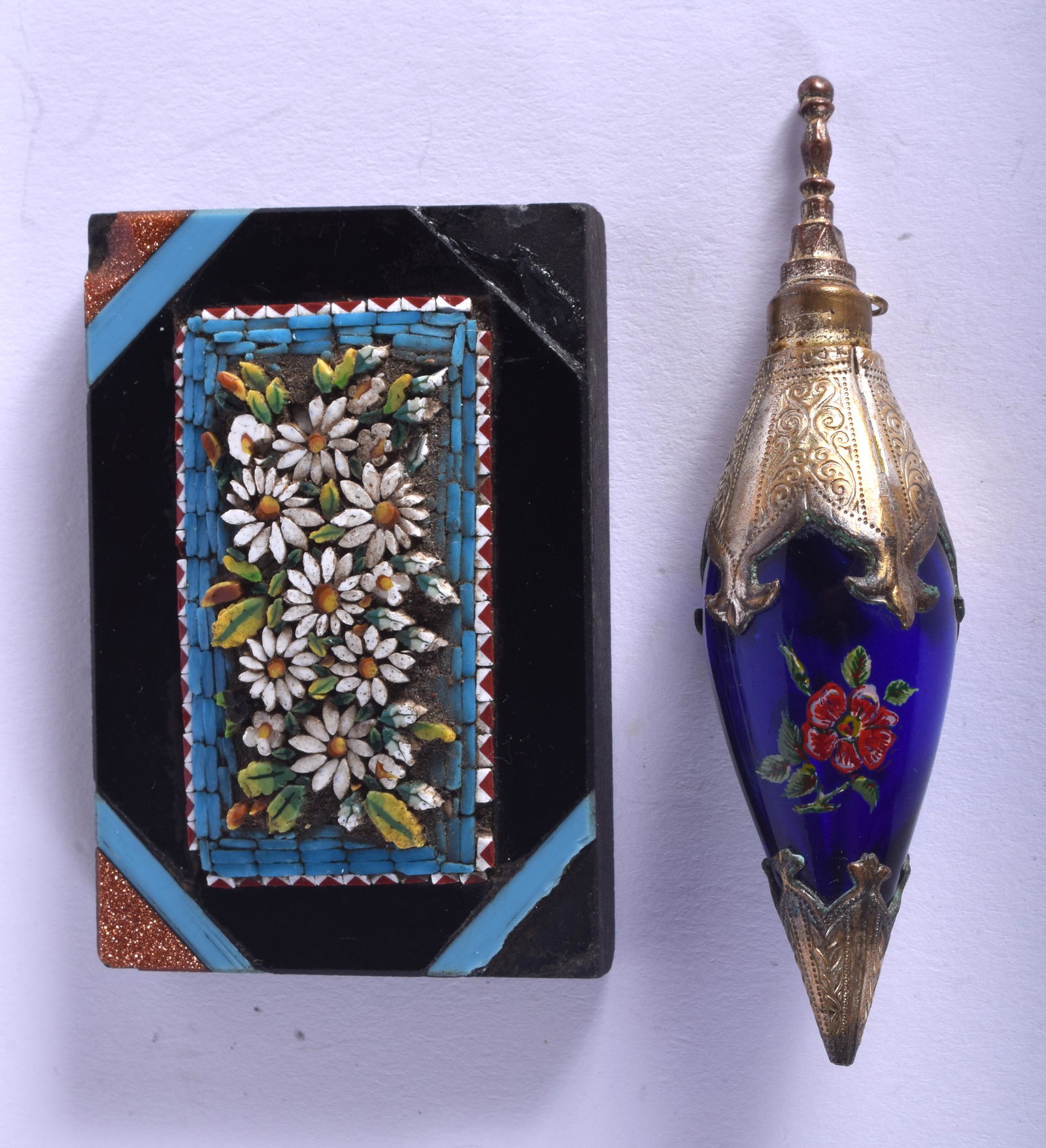 A 19TH CENTURY MICRO MOSAIC MARBLE PAPERWEIGHT and a (1 of 2)