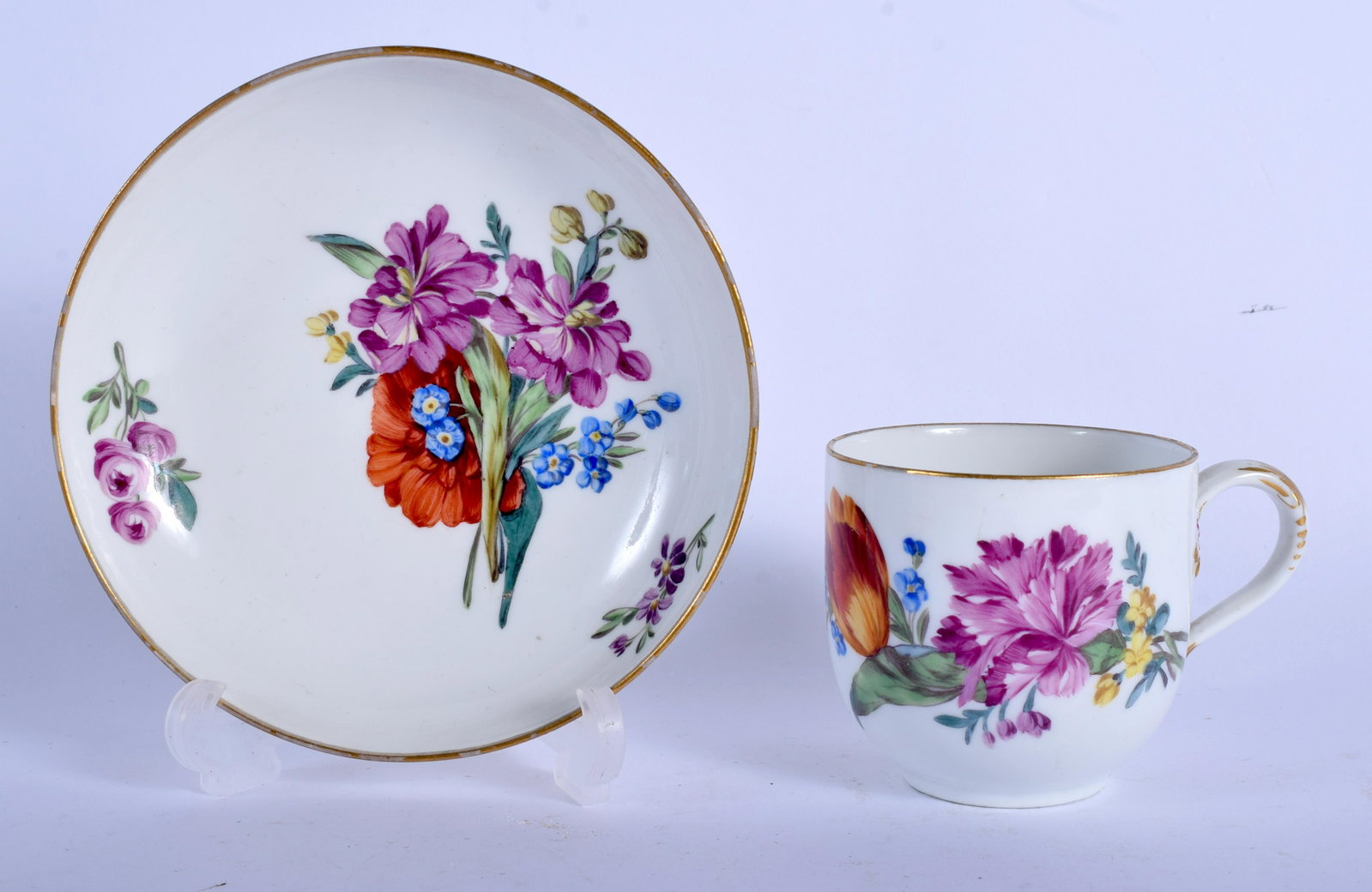 Meissen Marcolini period coffee cup and saucer well: Meissen Marcolini period coffee cup and saucer well painted with flowers. Cup 6cm high