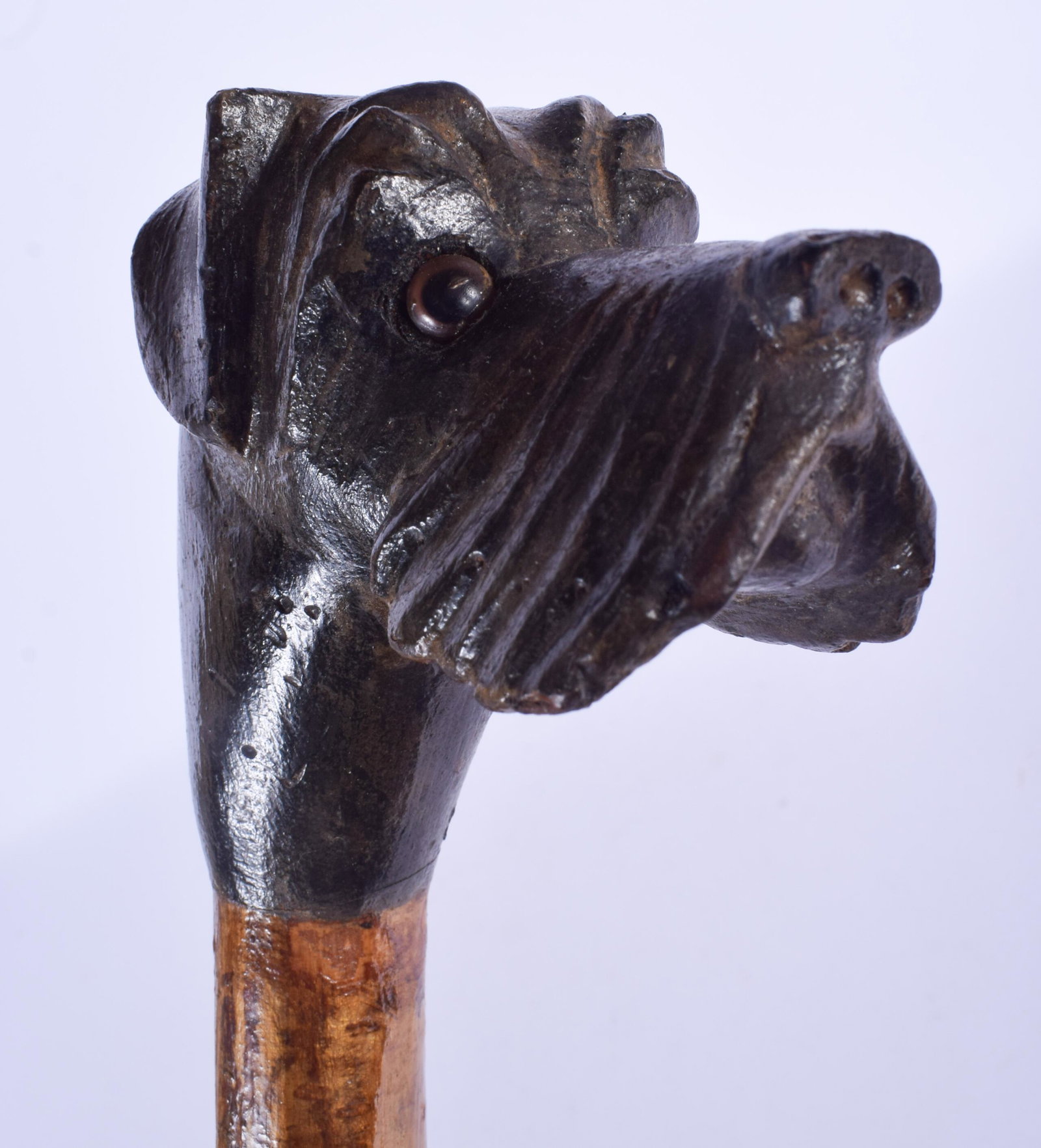A VINTAGE BLACK FOREST BAVARIAN DOG HEAD WALKING CANE. (1 of 3)