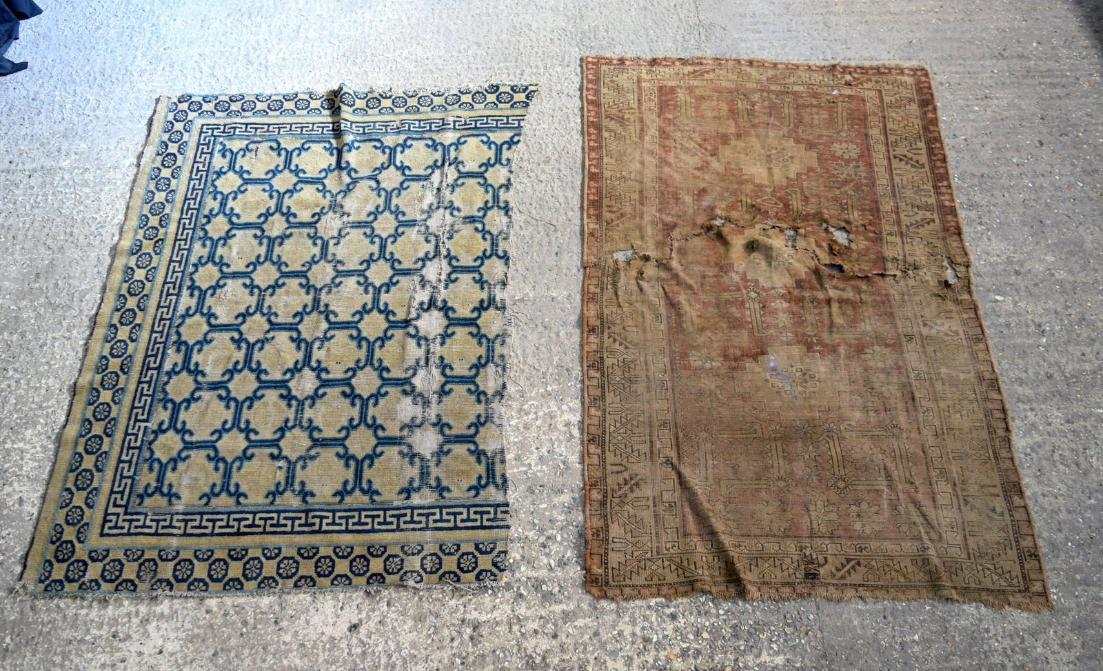 an antique Chinese rug fragment and a portion of (1 of 13)
